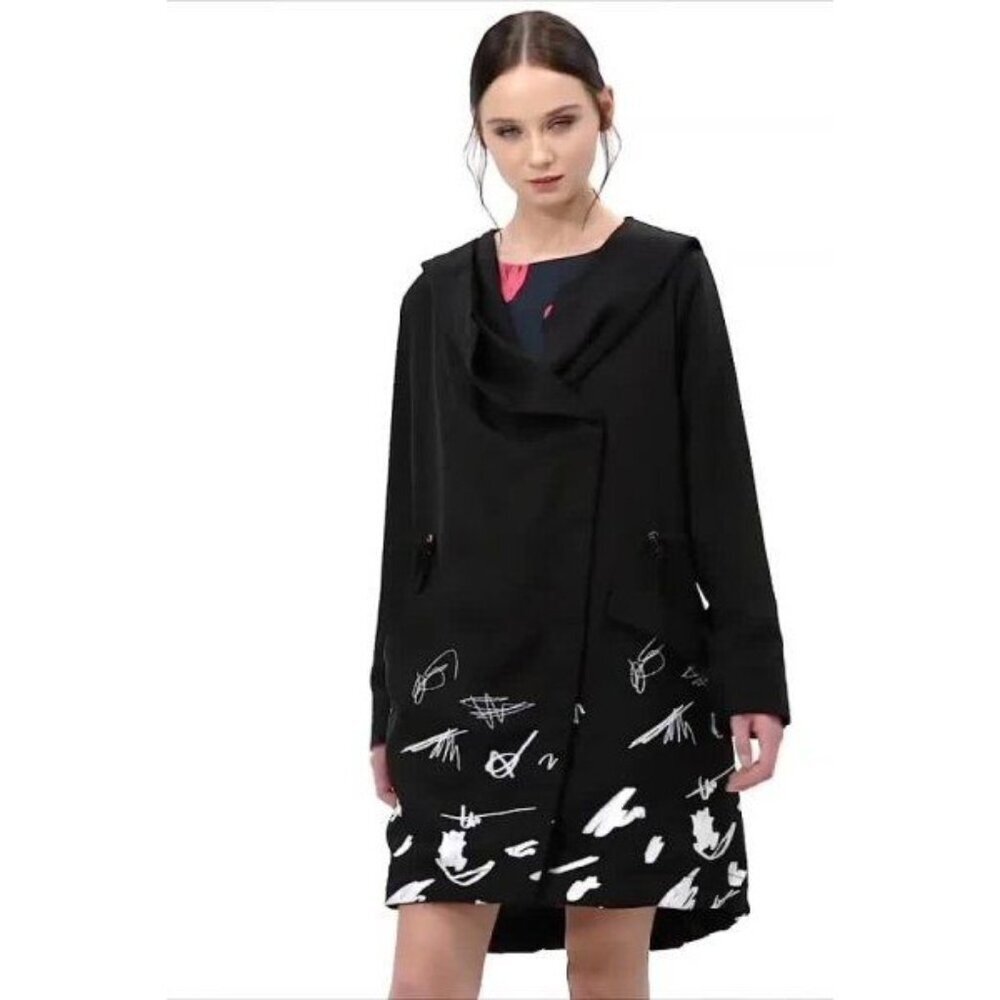 Desigual Black Hooded Jacket Coat Womens Size 42 (Medium
